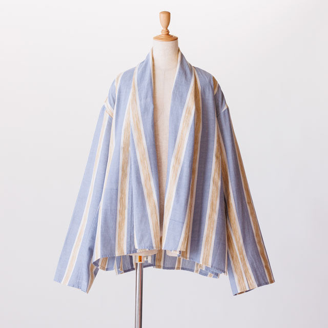 short haori ブラシストライプブルーゴールド
