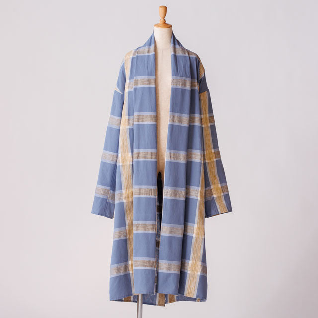 long haori ブラシチェックブルーゴールド