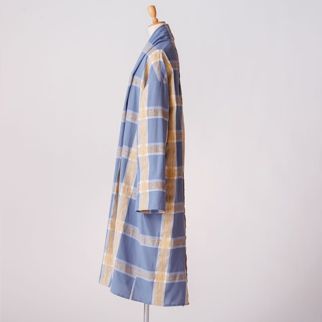 long haori ブラシチェックブルーゴールド