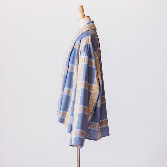 short haori ブラシチェックブルーゴールド