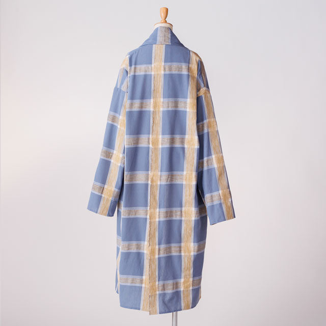 long haori ブラシチェックブルーゴールド