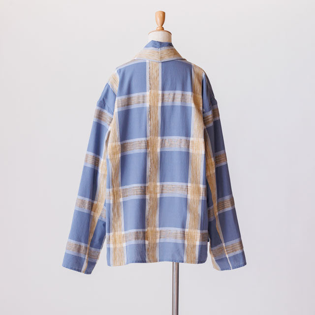 short haori ブラシチェックブルーゴールド