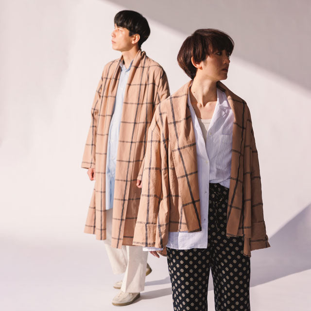 short haori マーカーチェックベージュ